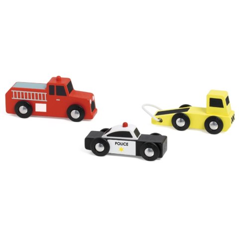 CLASSIC WORLD Drewniane Samochodziki Policja Straż Laweta Zestaw 3 szt.
