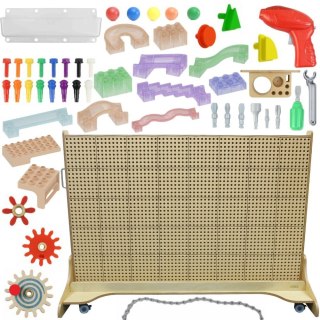 Masterkidz MASTERKIDZ Wolnostojąca Tablica Ściana STEM 166 x 125 cm + Akcesoria Kołki Zębatki Klocki Narzędzia Tor Kulkowy