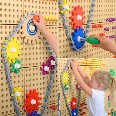 Masterkidz MASTERKIDZ Wolnostojąca Tablica Ściana STEM 166 x 125 cm + Akcesoria Kołki Zębatki Klocki Narzędzia Tor Kulkowy