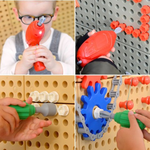 Masterkidz MASTERKIDZ Wolnostojąca Tablica Ściana STEM 166 x 125 cm + Akcesoria Kołki Zębatki Klocki Narzędzia Tor Kulkowy
