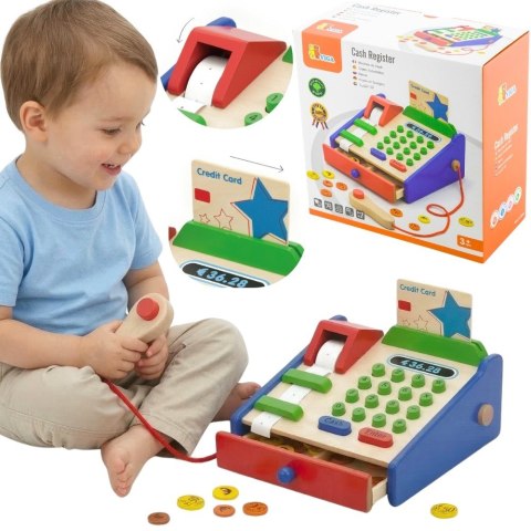 Viga Toys VIGA Drewniana Kasa sklepowa z akcesoriami Skaner Montessori