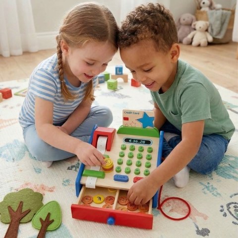 Viga Toys VIGA Drewniana Kasa sklepowa z akcesoriami Skaner Montessori