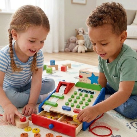 Viga Toys VIGA Drewniana Kasa sklepowa z akcesoriami Skaner Montessori