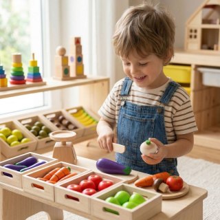 Viga Toys VIGA Drewniane Owoce Warzywa Zestaw 10 skrzynek