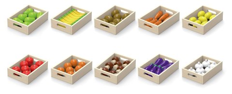 Viga Toys VIGA Drewniane Owoce Warzywa Zestaw 10 skrzynek