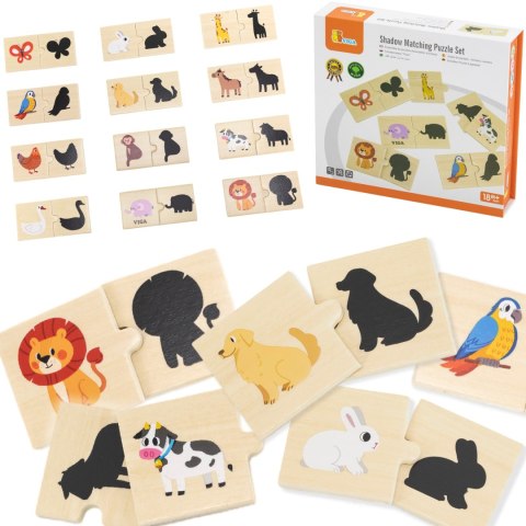 Viga Toys VIGA Zestaw Drewniane Puzzle Układanka Zwierzątka Dopasuj Cienie