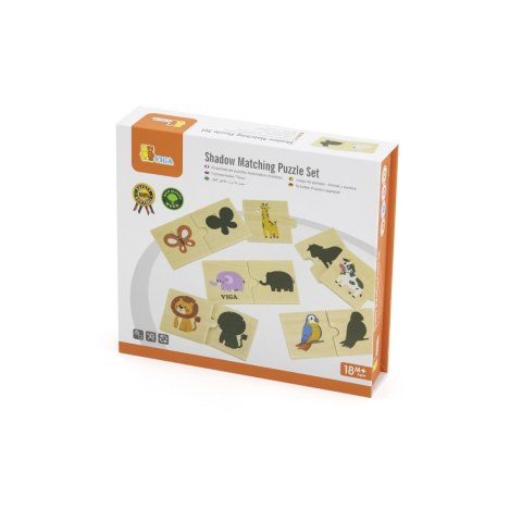 Viga Toys VIGA Zestaw Drewniane Puzzle Układanka Zwierzątka Dopasuj Cienie