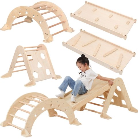 Viga Toys Viga Domowy Plac Zabaw 3w1: Trójkąt Pikler, Bujak i Zjeżdżalnia