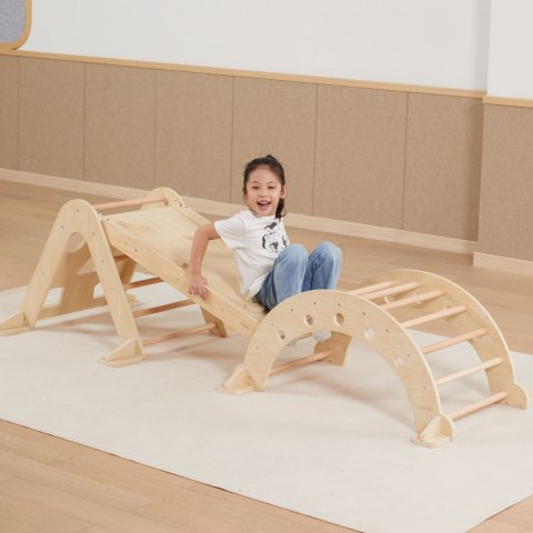 Viga Toys Viga Domowy Plac Zabaw 3w1: Trójkąt Pikler, Bujak i Zjeżdżalnia