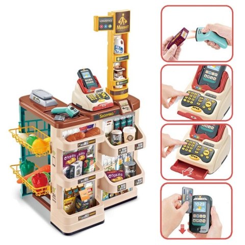 Woopie WOOPIE Sklep Supermarket z Wózkiem Waga Kasa Skaner + 48 Akc.
