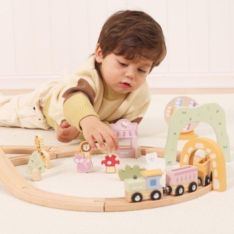 Viga Toys VIGA Drewniana Kolejka Dla Dzieci Tor 62 elementy