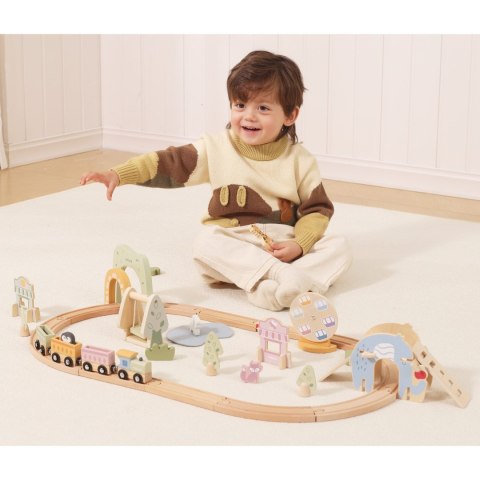 Viga Toys VIGA Drewniana Kolejka Dla Dzieci Tor 62 elementy