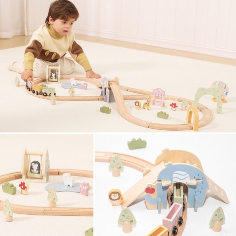 Viga Toys VIGA Drewniana Kolejka Dla Dzieci Tor 62 elementy
