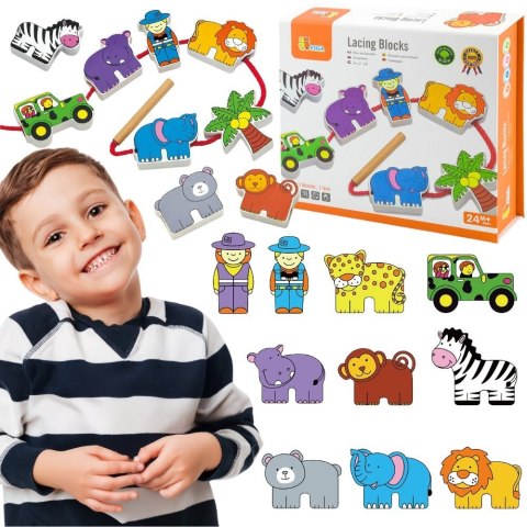Viga Toys VIGA Drewniana Nawlekanka Przeplatanka Klocki Safari ZOO Montessori