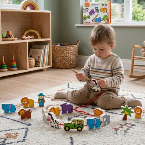 Viga Toys VIGA Drewniana Nawlekanka Przeplatanka Klocki Safari ZOO Montessori
