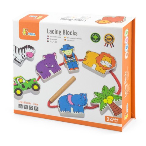 Viga Toys VIGA Drewniana Nawlekanka Przeplatanka Klocki Safari ZOO Montessori