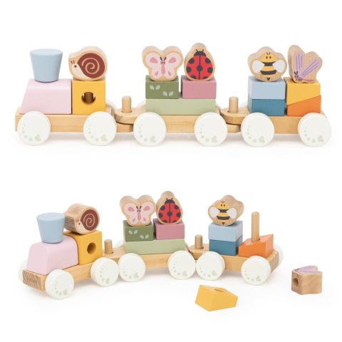 Viga Toys VIGA Drewniany Wiosenny Pociąg Edukacyjny 18 Elementów