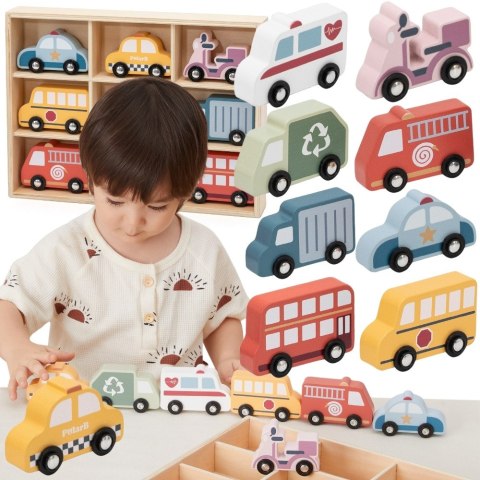 Viga Toys VIGA Drewniany Zestaw Kolorowych Pojazdów Miejskich 9szt.