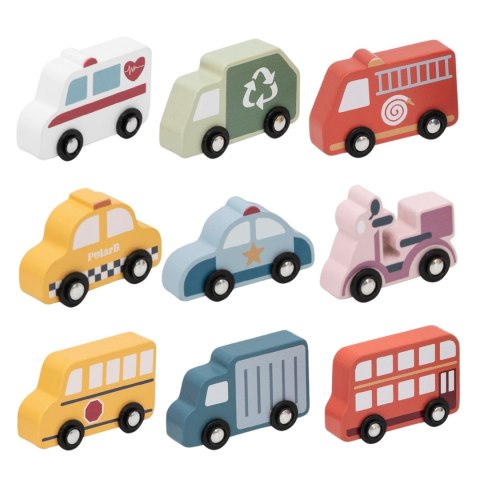Viga Toys VIGA Drewniany Zestaw Kolorowych Pojazdów Miejskich 9szt.