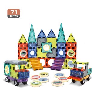 Woopie WOOPIE Klocki Magnetyczne 3D Zestaw Zamek Pojazdy 71el.