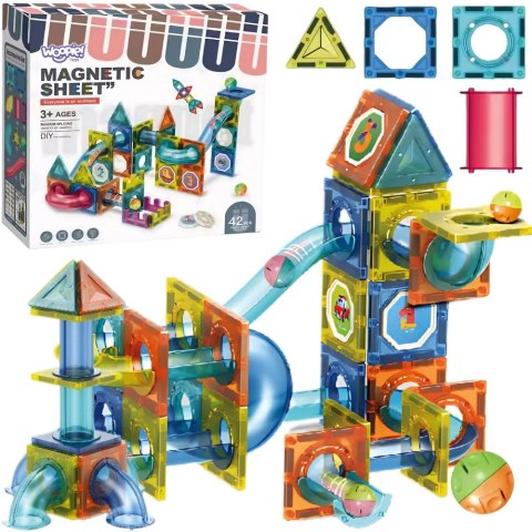 Woopie WOOPIE Klocki Magnetyczne Konstrukcyjne 3D Zestaw Edukacyjny Tor Kulkowy 42 el.