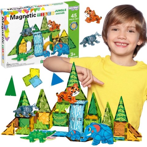 Woopie WOOPIE Klocki Magnetyczne Konstrukcyjne 3D Zestaw Edukacyjny Zwierzęta Dżungli 45el.