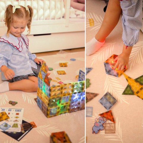 Woopie WOOPIE Klocki Magnetyczne Konstrukcyjne Świecące 3D Świat Zwierząt 124el.