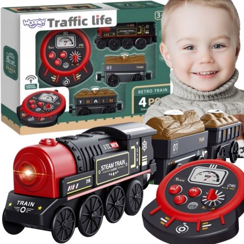 Woopie WOOPIE Lokomotywa Elektryczna Zdalnie Sterowana Kolejka Retro Wagony 4 el.