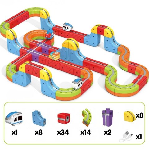 Woopie WOOPIE Magiczna Kolejka Kostkowa Klocki Konstrukcyjne Tor Antygrawitacyjny Magnetyczny 68el.