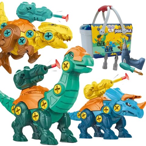 Woopie WOOPIE Zestaw Dinozaury do Skręcania 3 szt. Zestaw Konstrukcyjny w Pudełku + Wiertarka i Śrubokręt
