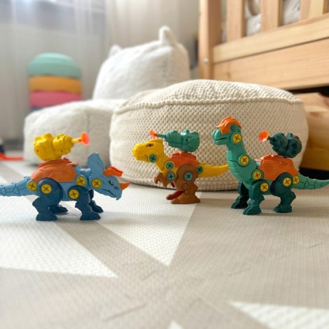 Woopie WOOPIE Zestaw Dinozaury do Skręcania 3 szt. Zestaw Konstrukcyjny w Pudełku + Wiertarka i Śrubokręt