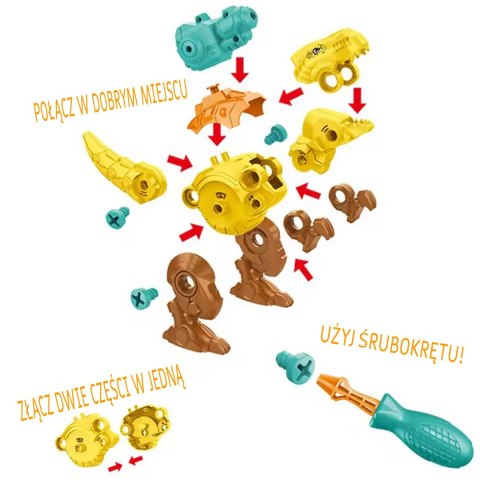 Woopie WOOPIE Zestaw Dinozaury do Skręcania 3 szt. Zestaw Konstrukcyjny w Pudełku + Wiertarka i Śrubokręt