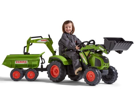 FALK FALK Traktor CLAAS na Pedały z Przyczepą, Łyżką i Spychaczem od 3 Lat