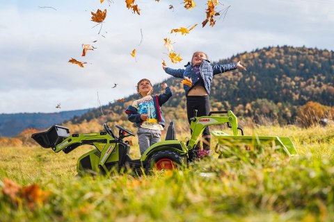 FALK FALK Traktor CLAAS na Pedały z Przyczepą, Łyżką i Spychaczem od 3 Lat