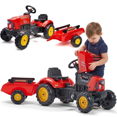 FALK FALK Traktor na Pedały Supercharger z Przyczepą i Otwieraną Maską Czerwony 2-5 lat