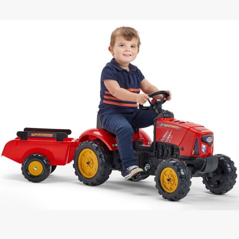 FALK FALK Traktor na Pedały Supercharger z Przyczepą i Otwieraną Maską Czerwony 2-5 lat