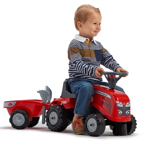 FALK FALK Traktorek Baby Massey Ferguson Czerwony z Przyczepką + akc. od 1-3 lat