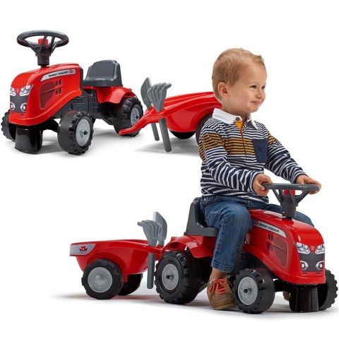 FALK FALK Traktorek Baby Massey Ferguson Czerwony z Przyczepką + akc. od 1-3 lat