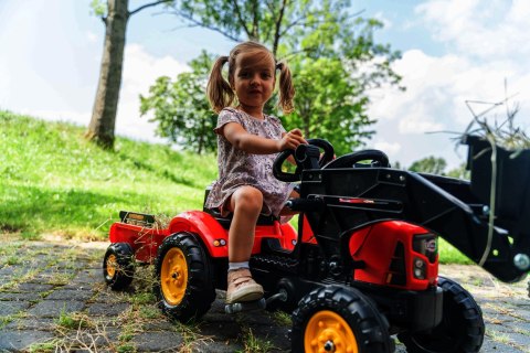 FALK FALK Traktorek Supercharger Czerwony Otwierana Maska z Przyczepką + Łyżka Od 2 Lat