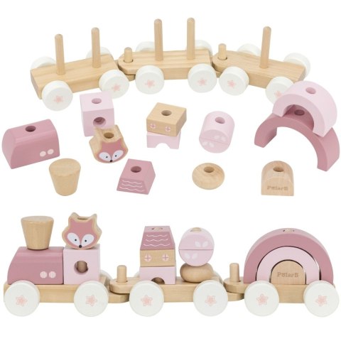 Viga Toys VIGA PolarB Różowa Kolejka Pociąg z Wagonikami Klocki