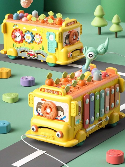 Woopie Baby WOOPIE BABY Interaktywny Autobus Montessori Edukacyjny 6w1 Młoteczek Cymbałki +18 m