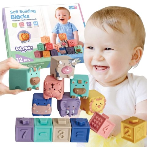 Woopie Baby WOOPIE BABY Klocki Sensoryczne Układanka do Ściskania Dźwięk Nauka Liczenia 12 el.