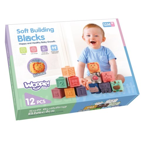 Woopie Baby WOOPIE BABY Klocki Sensoryczne Układanka do Ściskania Dźwięk Nauka Liczenia 12 el.