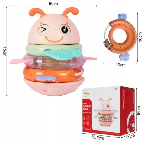 Woopie Baby WOOPIE Baby Wańka Wstańka Zabawka Sensoryczna 2w1 Grzechotka Gryzak Różowa