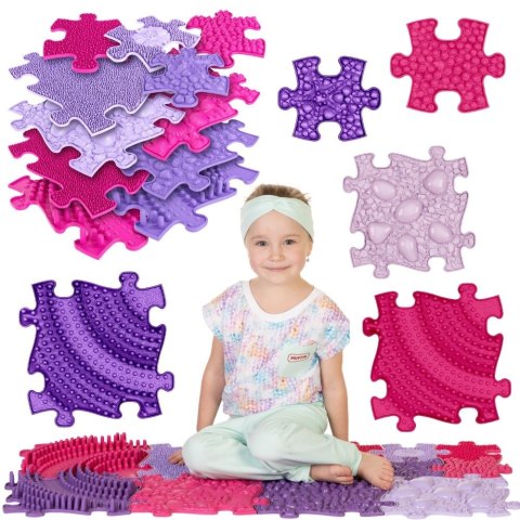 Woopie WOOPIE Mata Sensoryczna Ortopedyczna Puzzle 11 el. - Kolor Różowy/Fioletowy