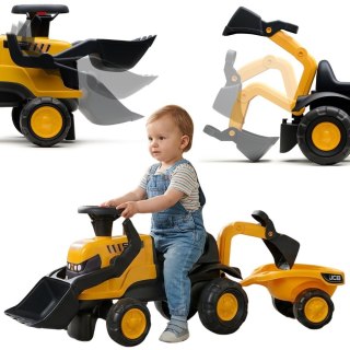 FALK FALK Jeździk Traktor JCB z Przyczepą Grabkami i Łopatką Ciche Koła 1-3 lat