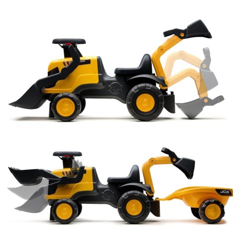 FALK FALK Jeździk Traktor JCB z Przyczepą Grabkami i Łopatką Ciche Koła 1-3 lat