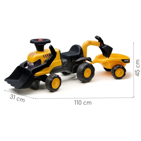 FALK FALK Jeździk Traktor JCB z Przyczepą Grabkami i Łopatką Ciche Koła 1-3 lat