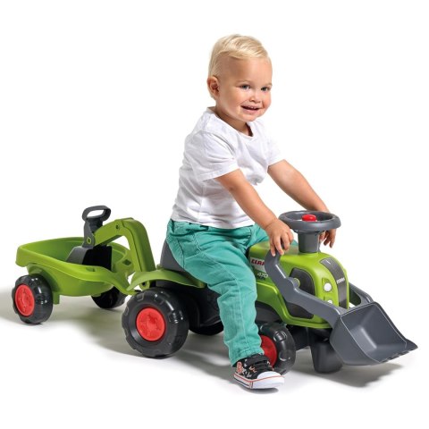 FALK FALK Traktorek Jeździk Baby Claas z Koparką Łyżką i Przyczepą