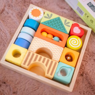 Classic World CLASSIC WORLD Drewniane Klocki Sensoryczne 7 Funkcji Układanka Multifunkcyjna Kształty Dźwięk MONTESSORI 14 el.